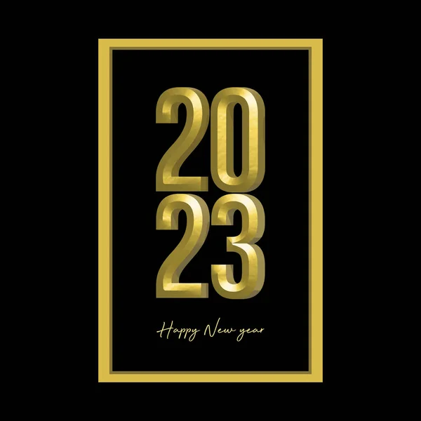 Szczęśliwego Nowego Roku 2023 Projekt Kartki Okolicznościowej Złotą Datą Czarnym — Wektor stockowy