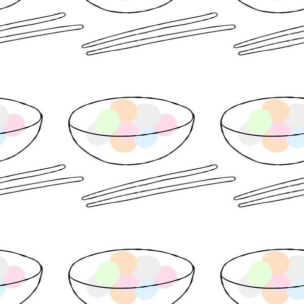 Nahtloses Muster Mit Klebrigen Reisbällchen Illustration Pastellfarbe Auf Weißem Hintergrund — Stockvektor