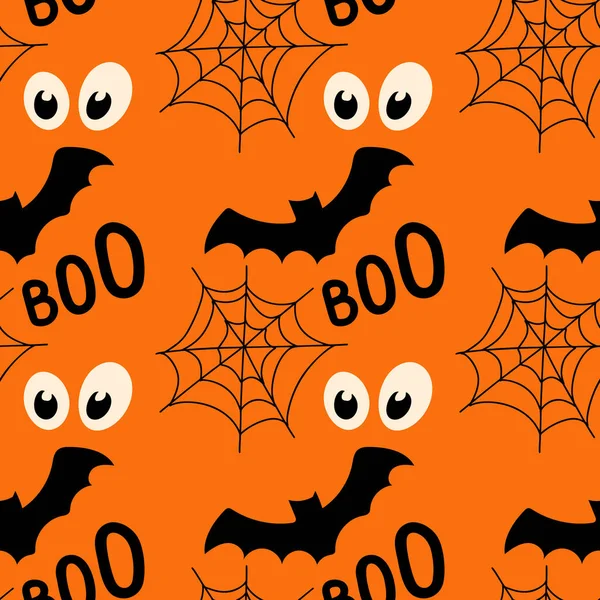 Halloween Bezešvé Vzor Pavučinou Bat Ilustrace Oranžové Pozadí — Stock fotografie
