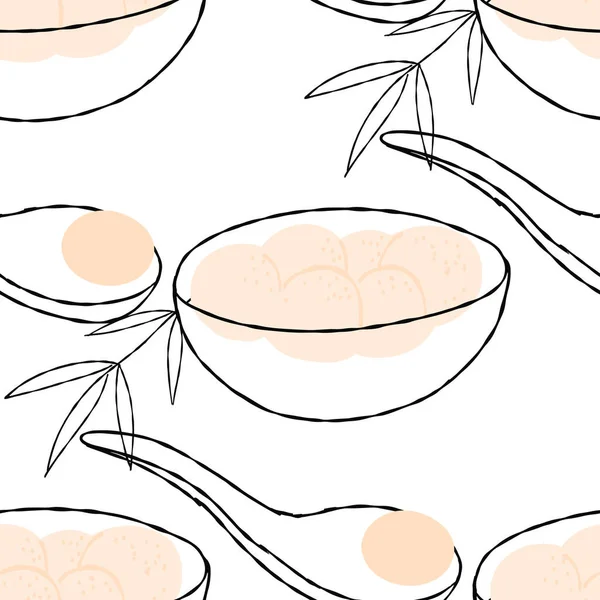 Nahtloses Muster Mit Klebrigen Reisbällchen Auf Weißem Hintergrund — Stockvektor