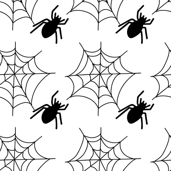 Halloween Płynny Wzór Czarnego Pająka Pajęczyny Ilustracji Białym Tle Koloru — Zdjęcie stockowe