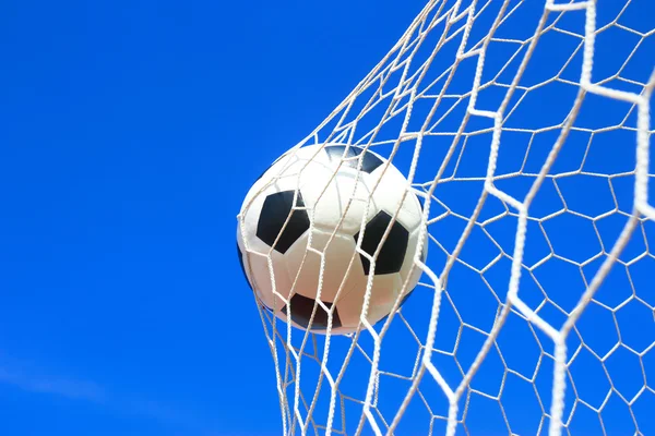 Soccer ball in goal — Stock Photo, Image