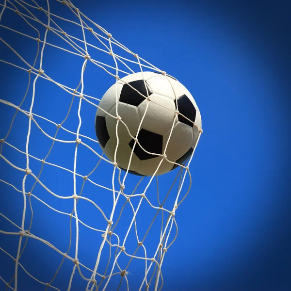 Soccer ball in goal — Stock Photo, Image