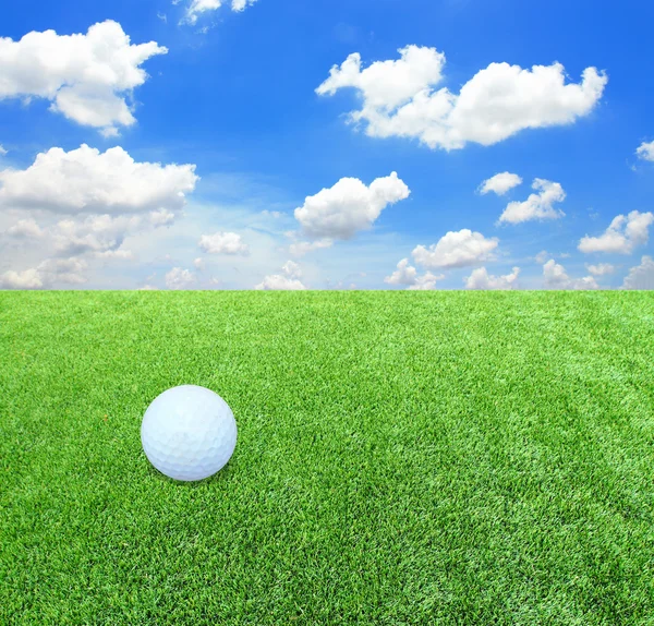 Bola de golfe branco contra a grama verde — Fotografia de Stock