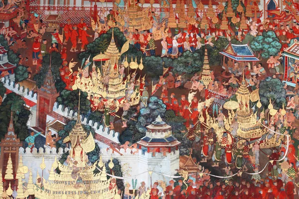 Arte de estilo tailandés tradicional con la historia sobre Buda — Foto de Stock