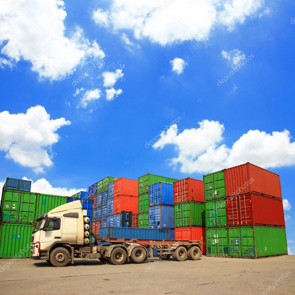 Containers at the Docks with Truck