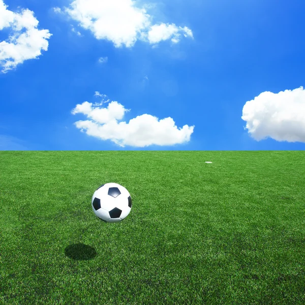 Soccer football field stadium grass line ball background texture — Stock Photo, Image