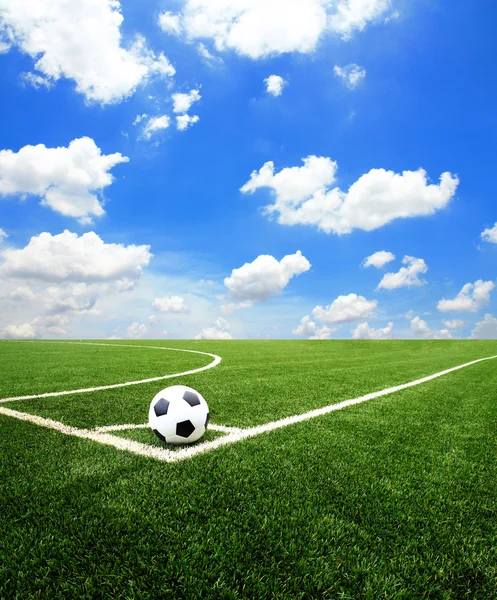 Soccer terrain de football stade herbe ligne balle fond texture — Photo