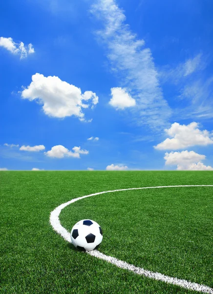 Fotboll fotboll på grönt gräs konsistens i fotbollsplan med — Stockfoto