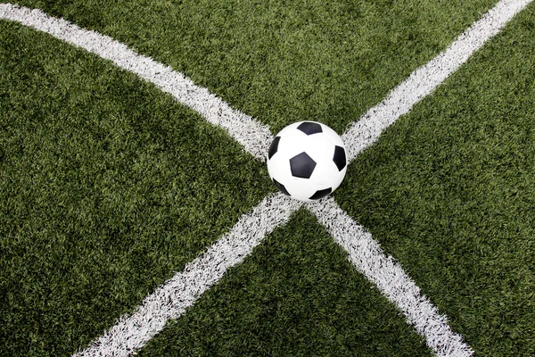 Soccer football field stadium grass line ball background texture — Stock Photo, Image