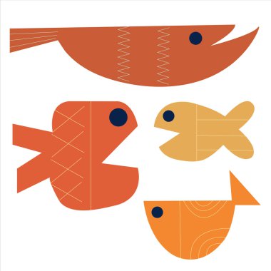 Beyaz bir arka planda güzel renkli soyut deniz balığı seti. Yaz