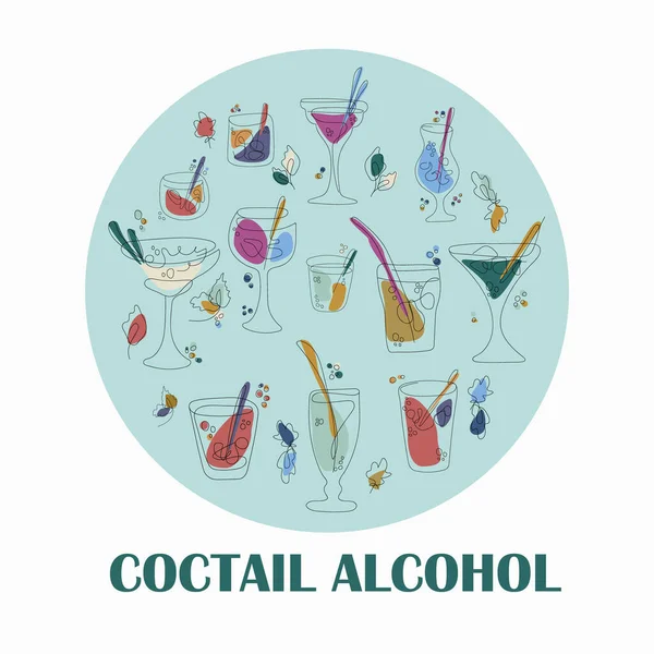 Menü için Beyaz Çizgili İnce Çizgili Simge Simgesi Alkol Kuyruk İşareti Yuvarlak Tasarım Şablonu. Çizgi Sanatı