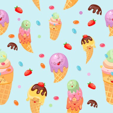 Neşeli ve parlak bir yaz babacığı. Dondurma, farklı duygular, farklı tatlar ve dolgular. Markan ve tasarımın için eşleş.