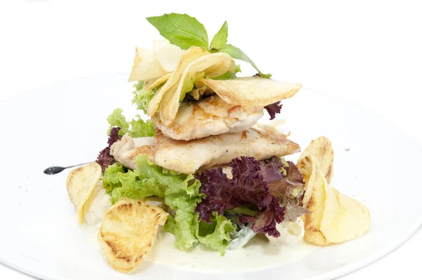 Chicken salad and chips — Stock Photo, Image