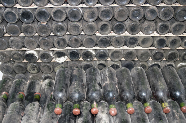 Cellars with wine bottles