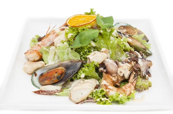 Meeresfrüchte-Salat auf weißem Hintergrund — Stockfoto