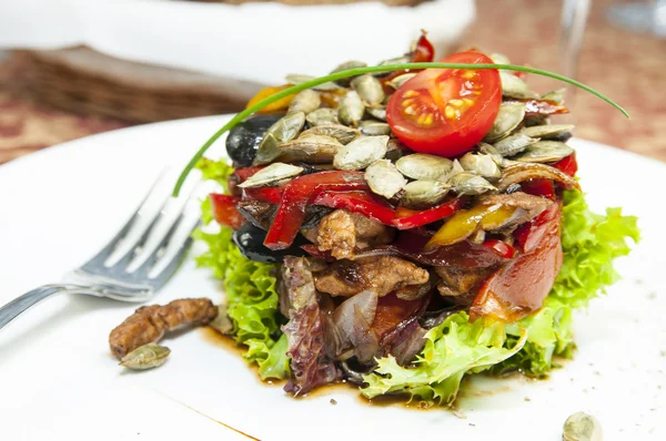 Warm salad of vegetables and meat — Stock Photo, Image