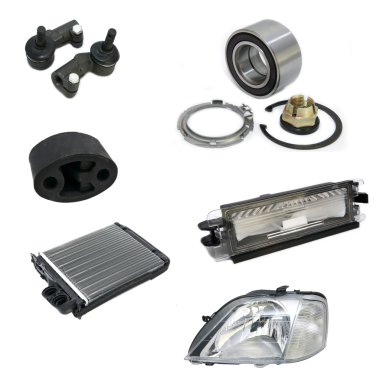 beyaz arkaplanda araba parçaları