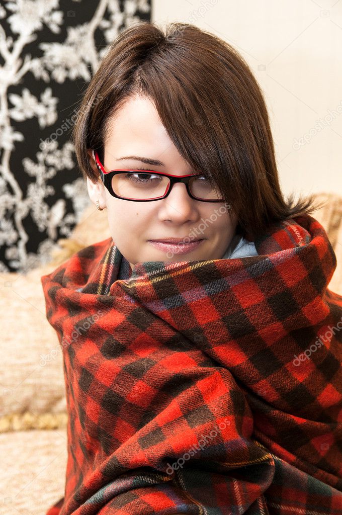 Young girl wrapped in a blanket — Stock Photo © Lester120 15310717