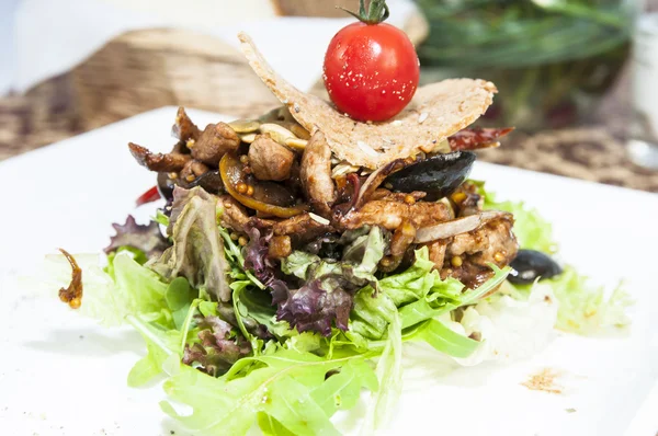 Salat mit Gemüse und Hühnchen — Stockfoto