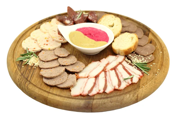 A plate of sausage and bacon — Stock Photo, Image