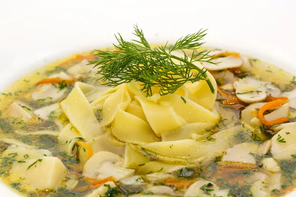 Suppe mit Nudeln und Pilzen. — Stockfoto