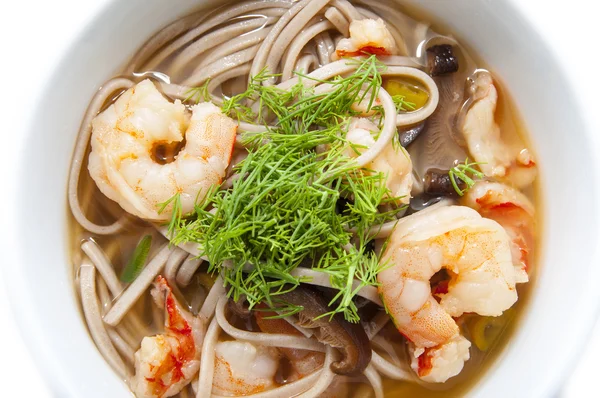 Soup with shrimp and pasta — Stock Photo, Image
