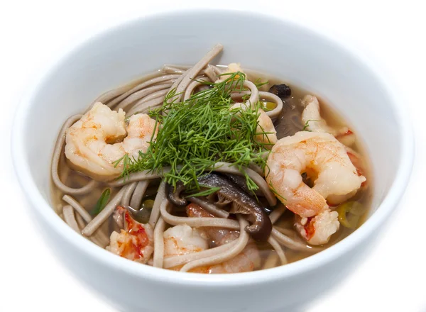 Soup with shrimp and pasta — Stock Image Soup with shrimp and pasta Royalty Free Stock Images