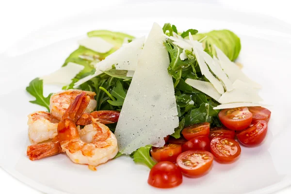 Verduras de salada e carne de camarão — Fotografia de Stock