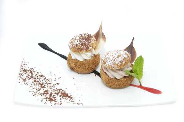 Profiteroles with vanilla ice cream — Stock Photo, Image