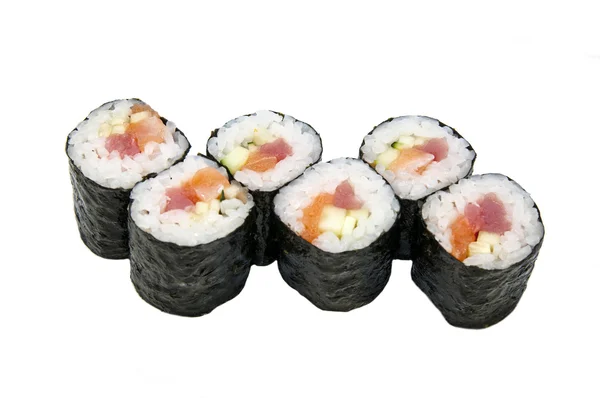 Japanese rolls with fish and vegetables — Stock Photo, Image