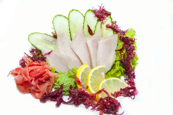 Sashimi cocina japonesa con verduras y pescado —  Fotos de Stock