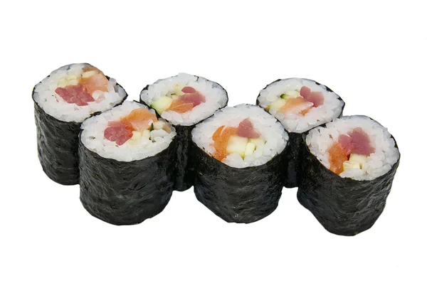 Japanese rolls with fish and vegetables — Stock Photo, Image