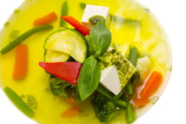 Soup made of vegetables on a table in a restaurant — Stock Photo, Image