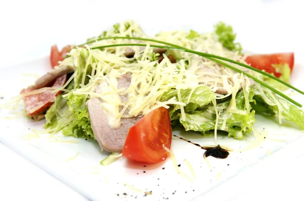 Salad with meat cheese and vegetables — Stock Photo, Image