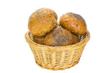 beyaz zemin üzerinde bir hasır ekmek depo gözlerindeki pişirme