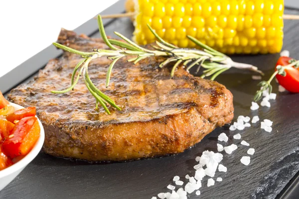 Steak with corn and vegetables — Stock Photo, Image