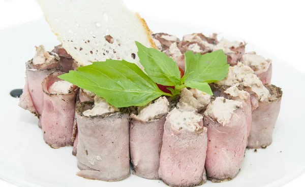 Rolos de carne recheados com queijo — Fotografia de Stock