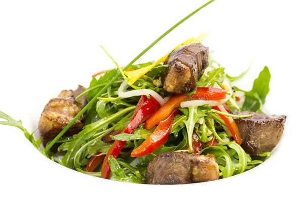 Rabbit liver salad with arugula in a restaurant — Stock Photo, Image
