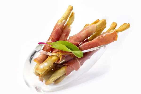 Brood sticks met ham — Stockfoto