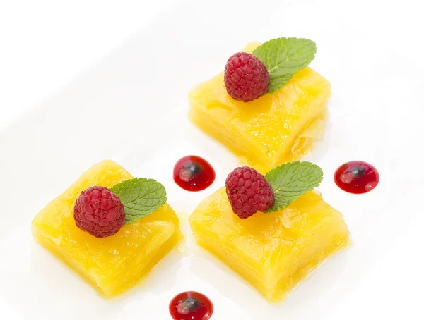 Pineapple dessert with raspberries — Stock Photo, Image