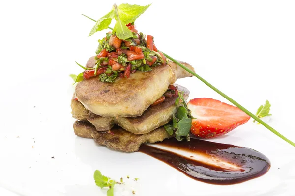 Foie gras garnished with strawberries — Stock Photo, Image