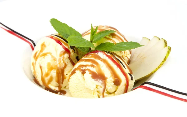 Balls of ice cream decorated with mint — Stock Photo, Image