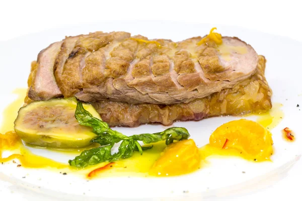 Goose breast cooked on griles tangerine sauce — Stock Photo, Image