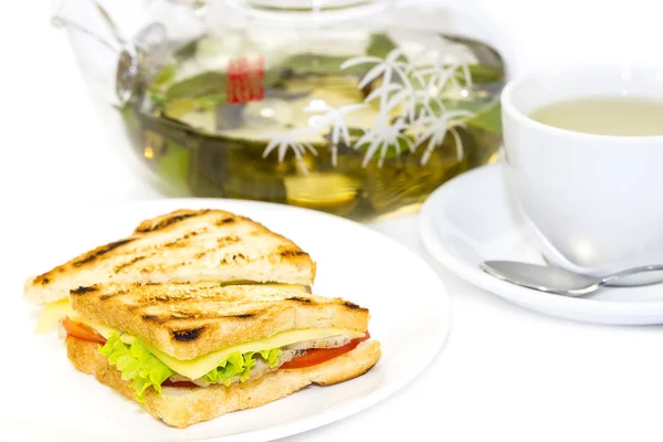 Sandwich with tea — Stock Photo, Image