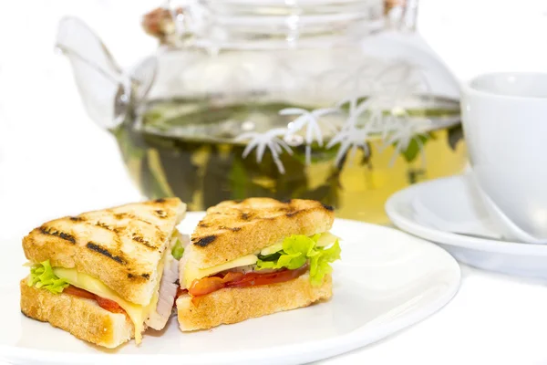 Sandwich with tea — Stock Photo, Image