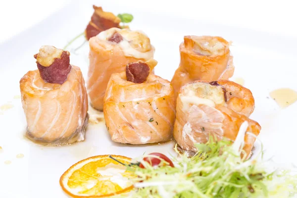 Baked salmon rolls — Stock Photo, Image