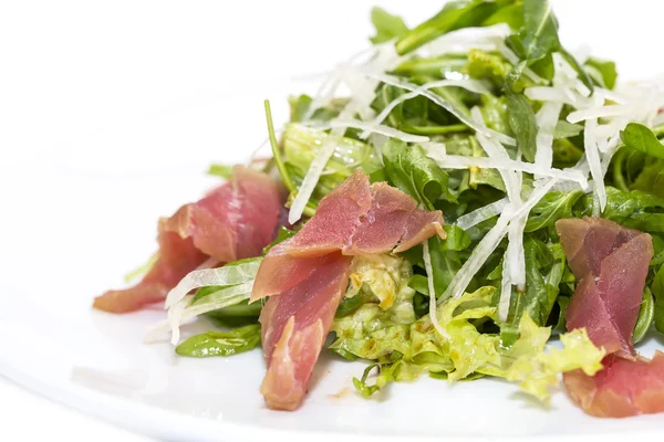 Salad of arugula ham cheese — Stock Photo, Image