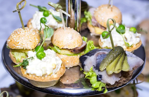 Canapé com legumes de carne e frutos do mar — Fotografia de Stock