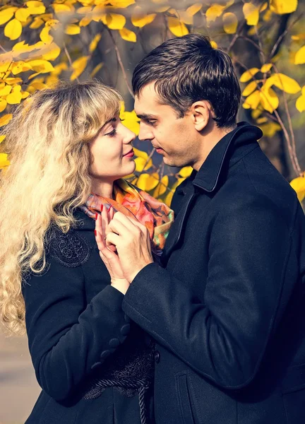 Garçon et une fille dans le parc d'automne — Photo